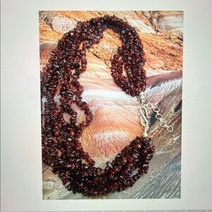 Genuine Garnet Multi Strand Necklace Sterling Silver Deep Red January Birthstone